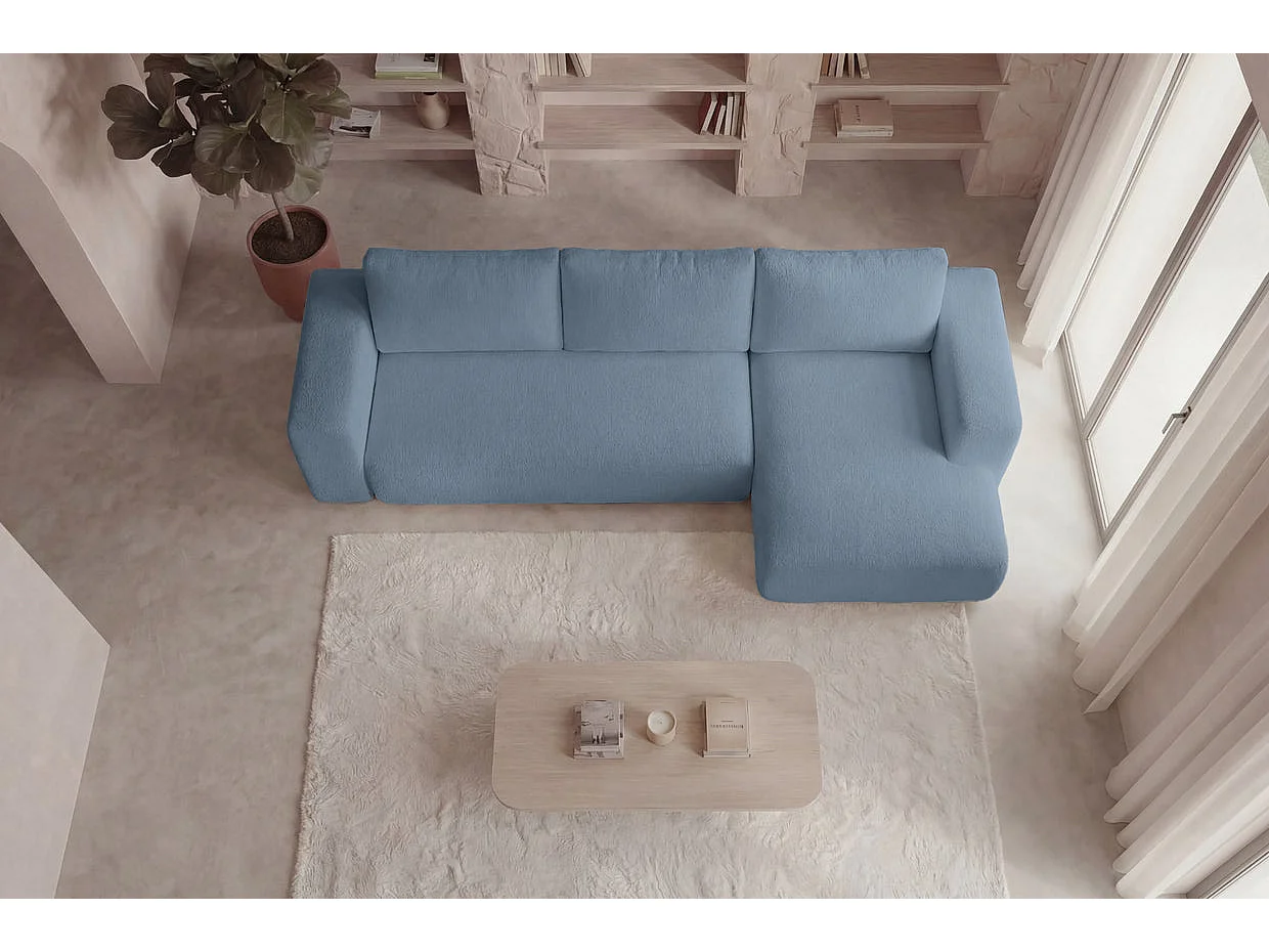 ARIEL - Bouclette stoffen hoekbank 4 zits links - Blauw