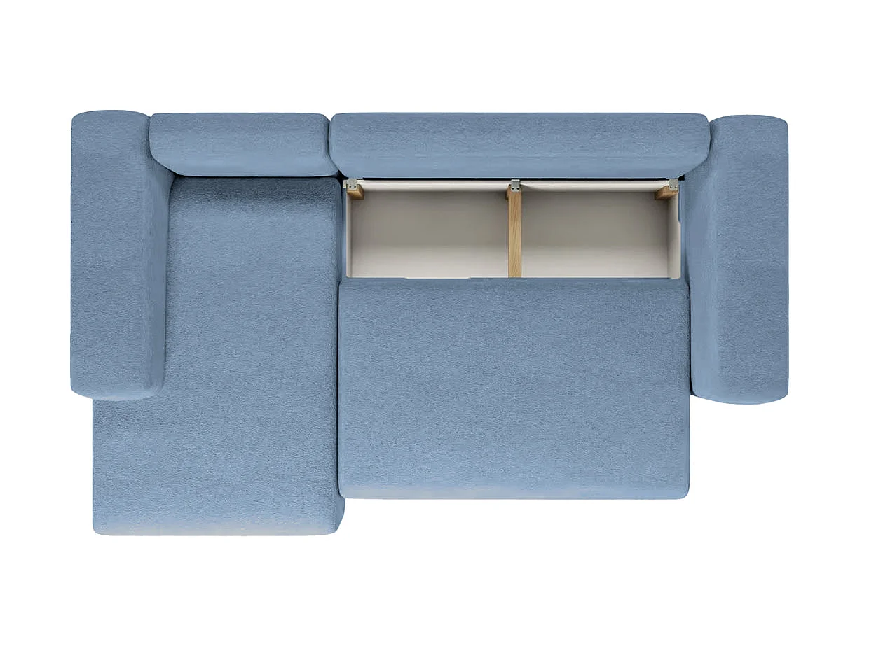 ARIEL - Bouclette stoffen hoekbank 4 zits links - Blauw