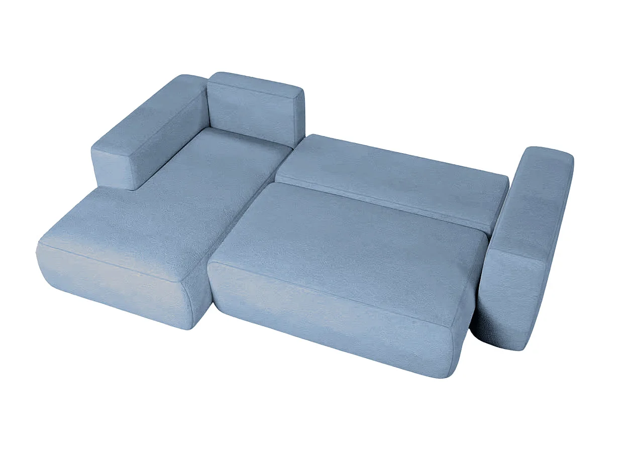 ARIEL - Bouclette stoffen hoekbank 4 zits links - Blauw
