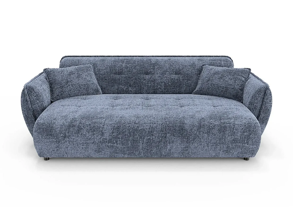 MONA - Canapé droit tissu chenille 3 places Bleu