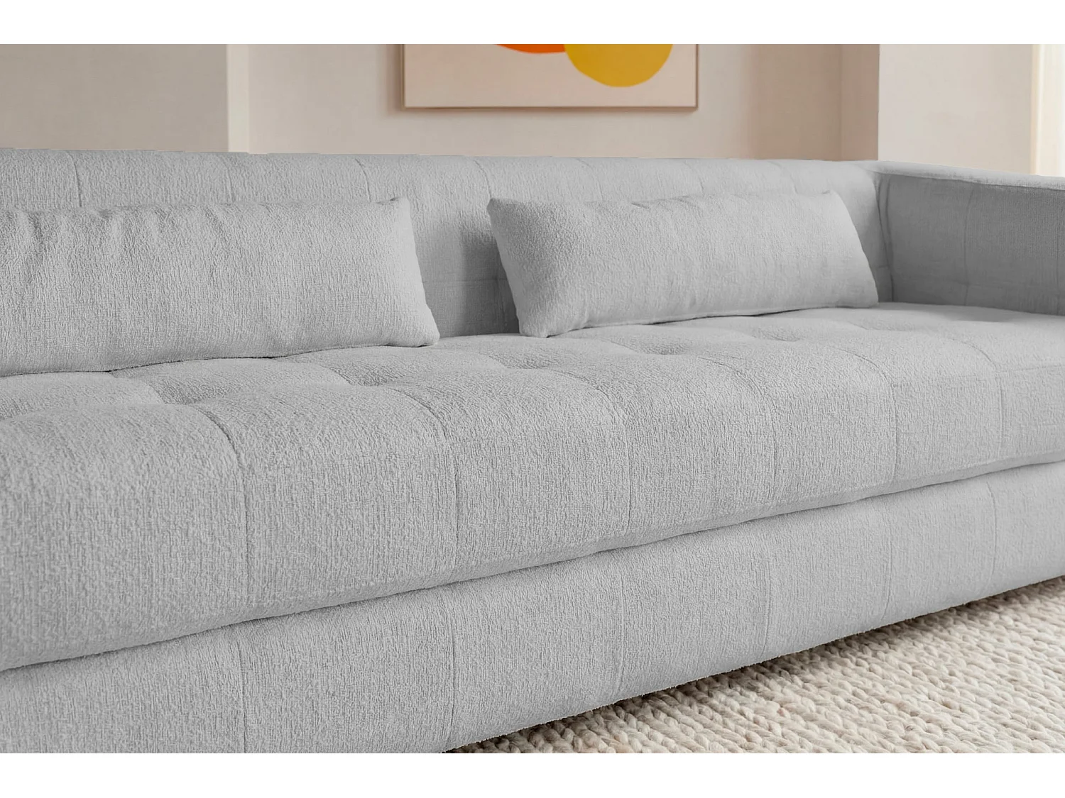 ARLETTE - Canapé droit tissu chenille 4 places Gris clair