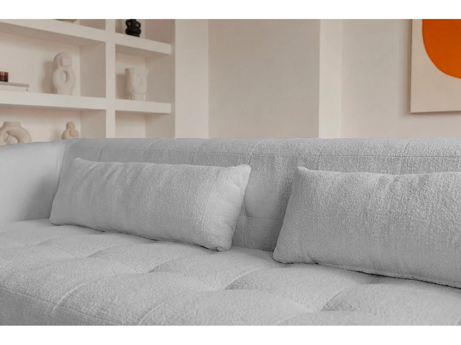 ARLETTE - Canapé droit tissu chenille 4 places Gris clair