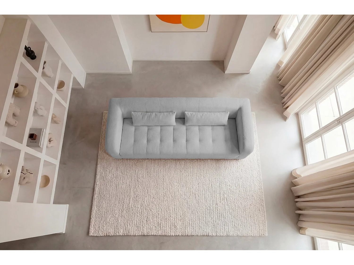 ARLETTE - Canapé droit tissu chenille 4 places Gris clair