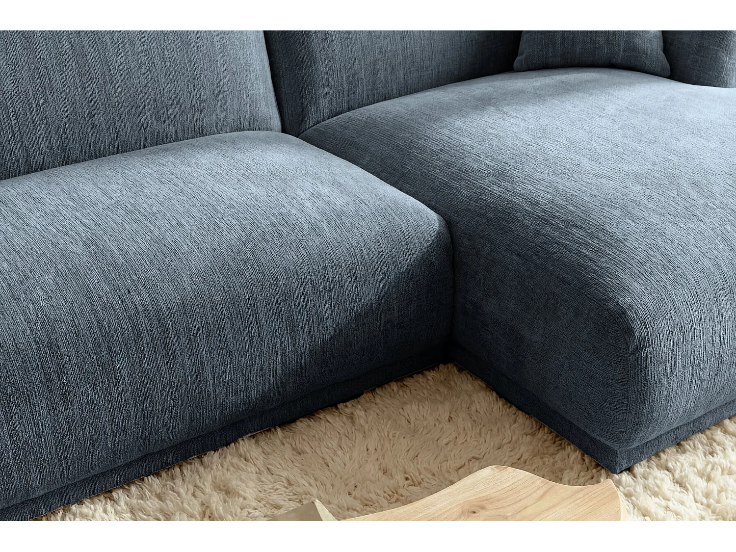 ROSALIE - 3-zits hoekbank in chenille stof - Blauw