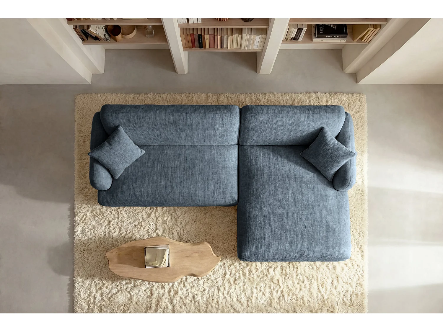 ROSALIE - 3-zits hoekbank in chenille stof - Blauw