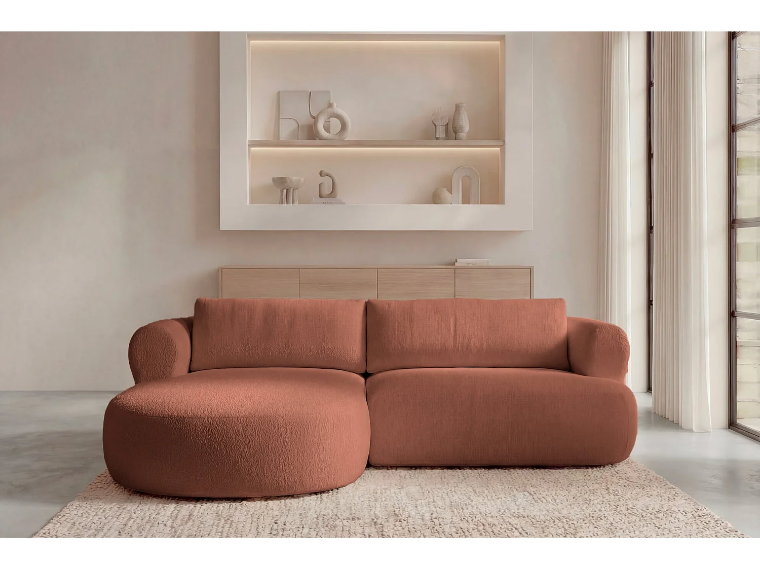 ELLY - 4-zits hoekbank in chenille stof - Links - Terracotta