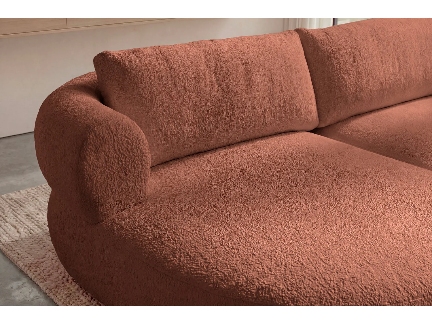 ELLY - 4-zits hoekbank in chenille stof - Links - Terracotta