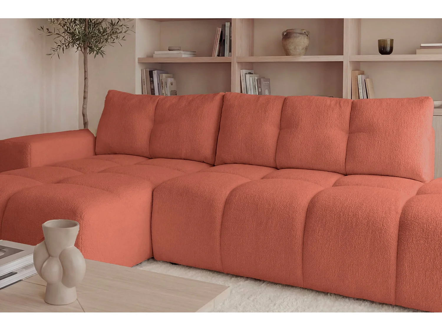 CONSTANCE - 4-zits hoekbank in chenille stof - Terracotta