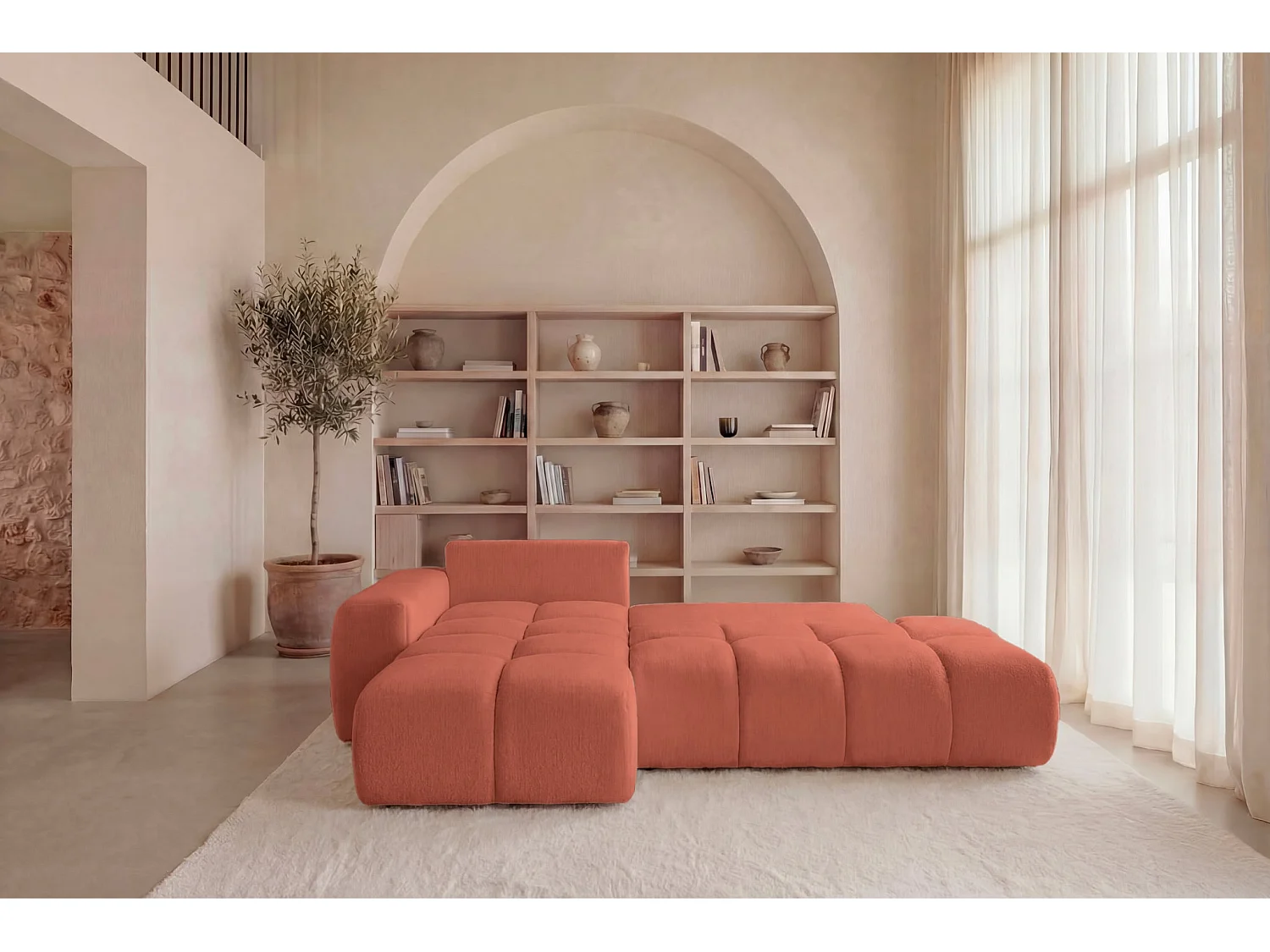 CONSTANCE - 4-zits hoekbank in chenille stof - Terracotta