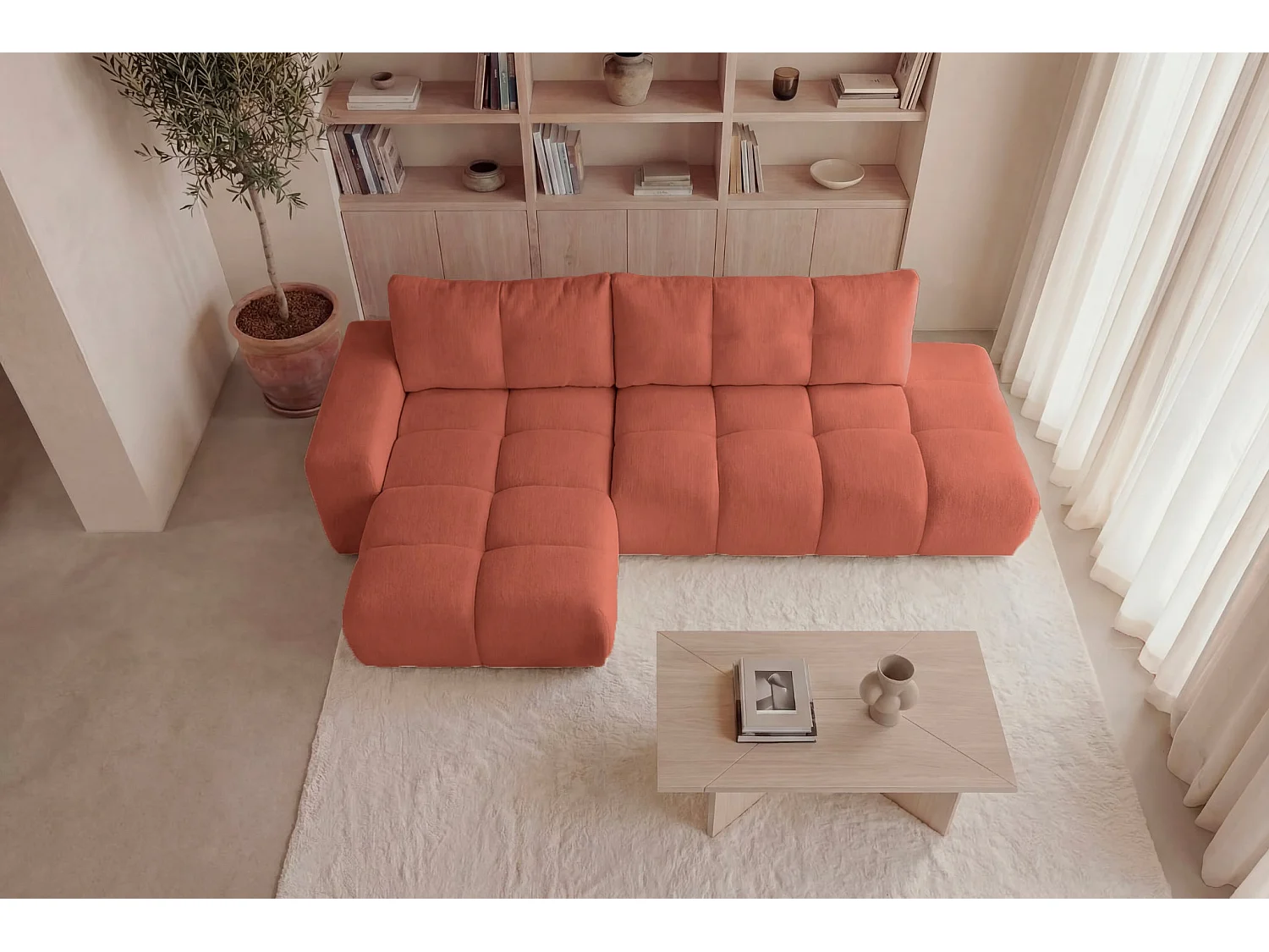 CONSTANCE - 4-zits hoekbank in chenille stof - Terracotta