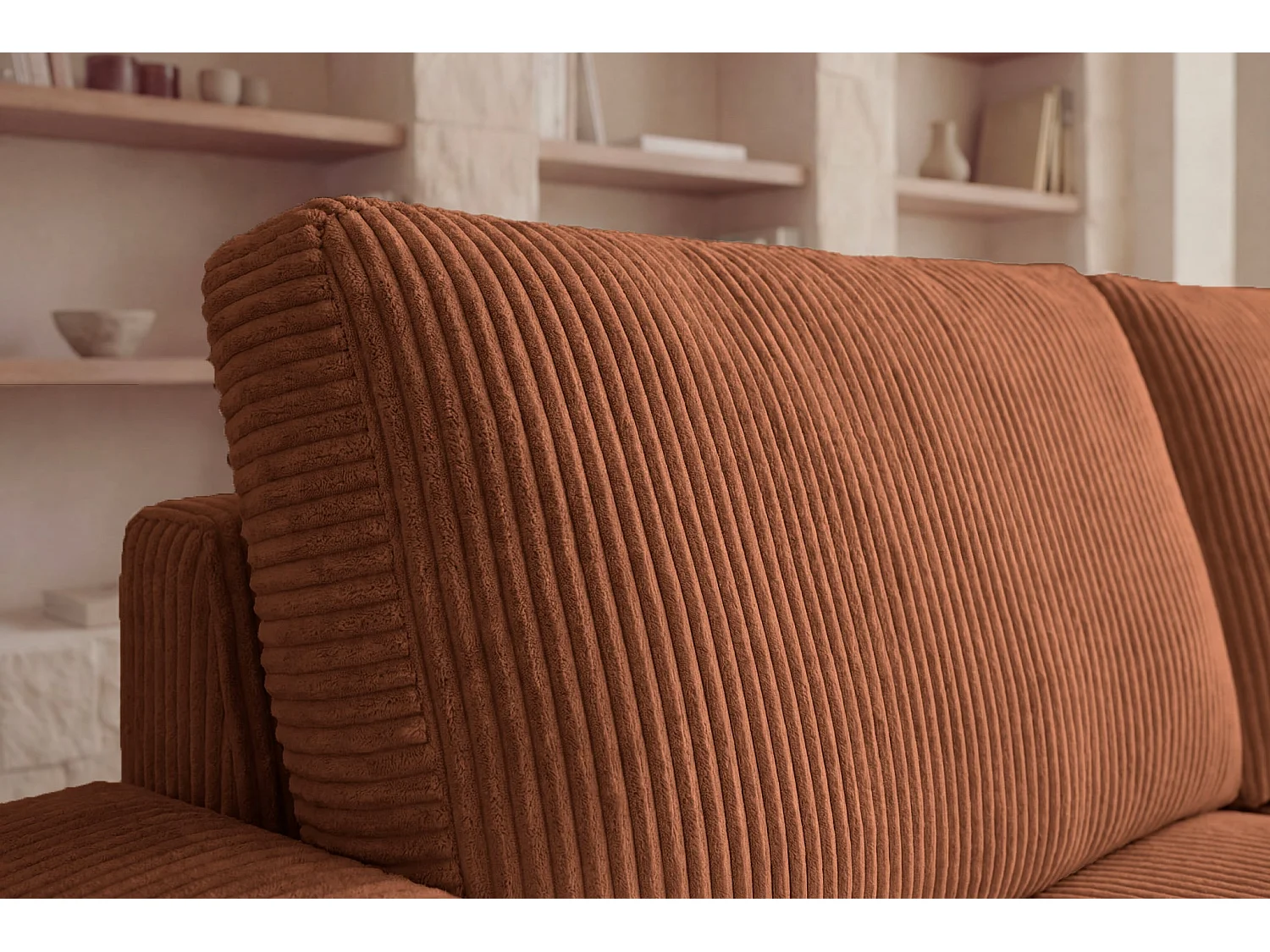 OLYMPE - 4 zits kleine corduroy hoekbank - Terracotta