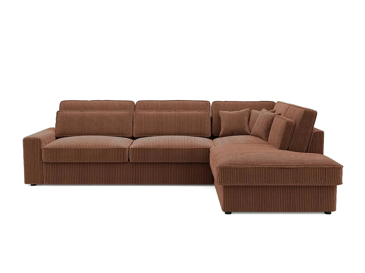 MILAN L - 5-zits corduroy hoekbank - Recht - Terracotta