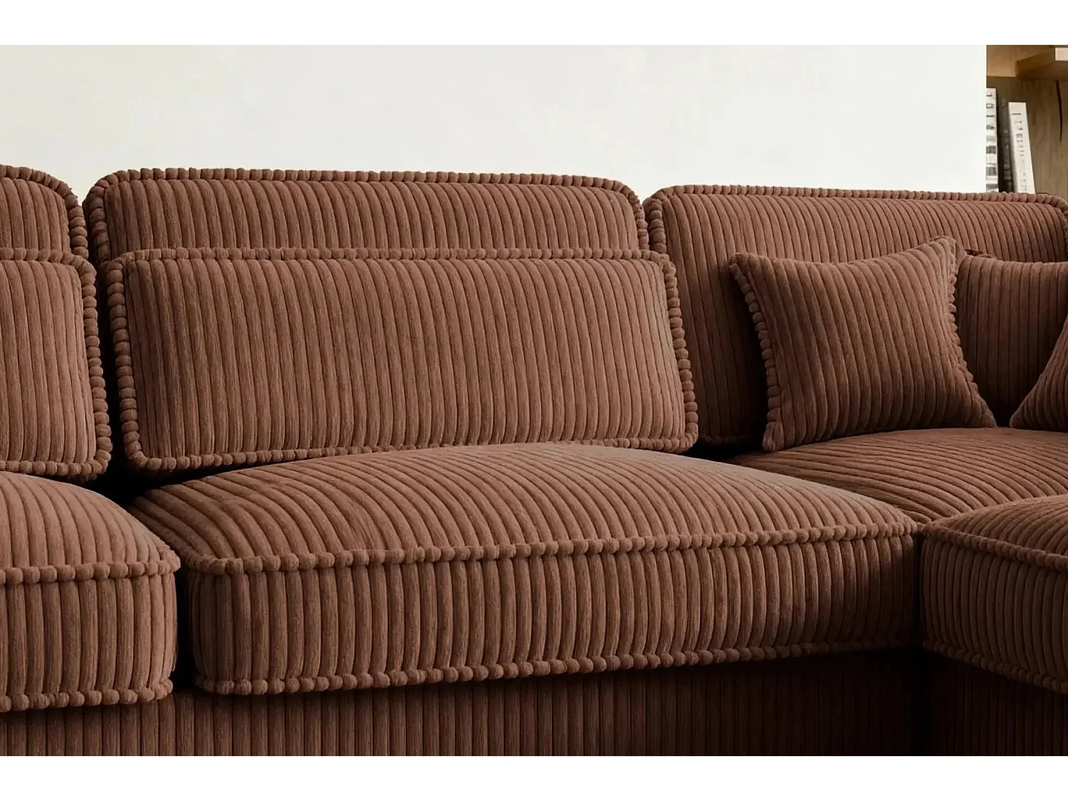 MILAN L - 5-zits corduroy hoekbank - Recht - Terracotta