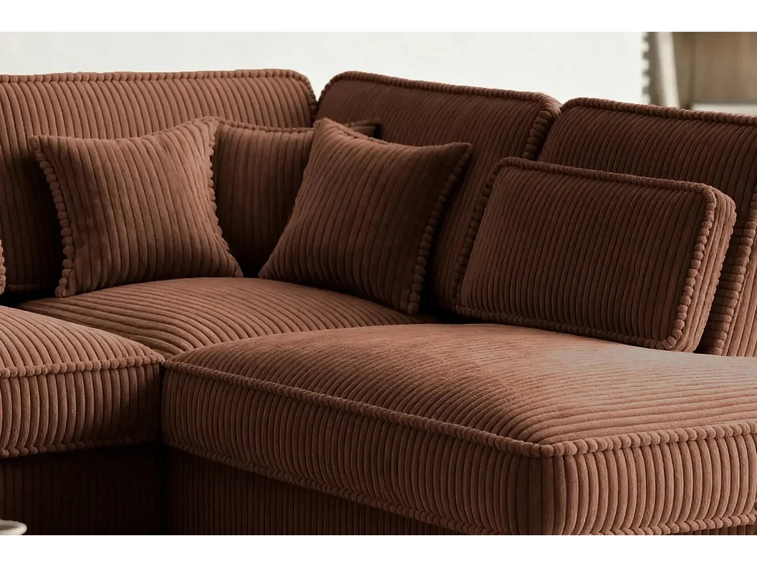 MILAN L - 5-zits corduroy hoekbank - Recht - Terracotta