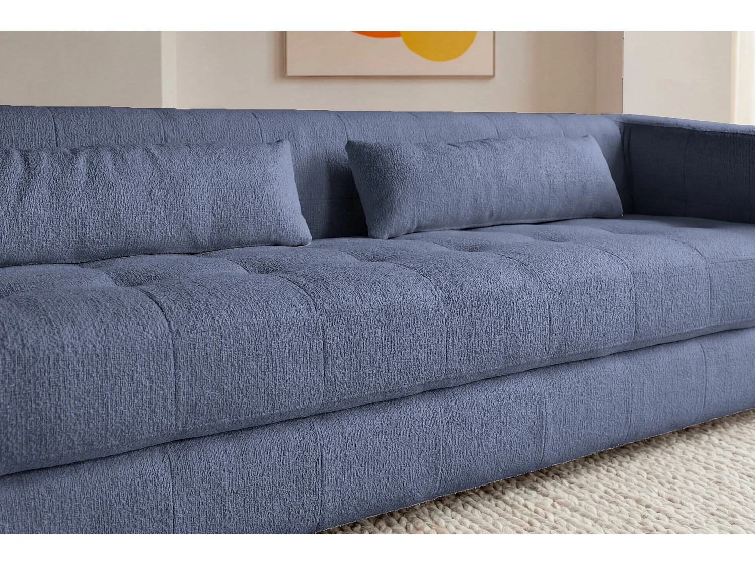 ARLETTE - 4-zits rechte bank in chenille stof - Blauw
