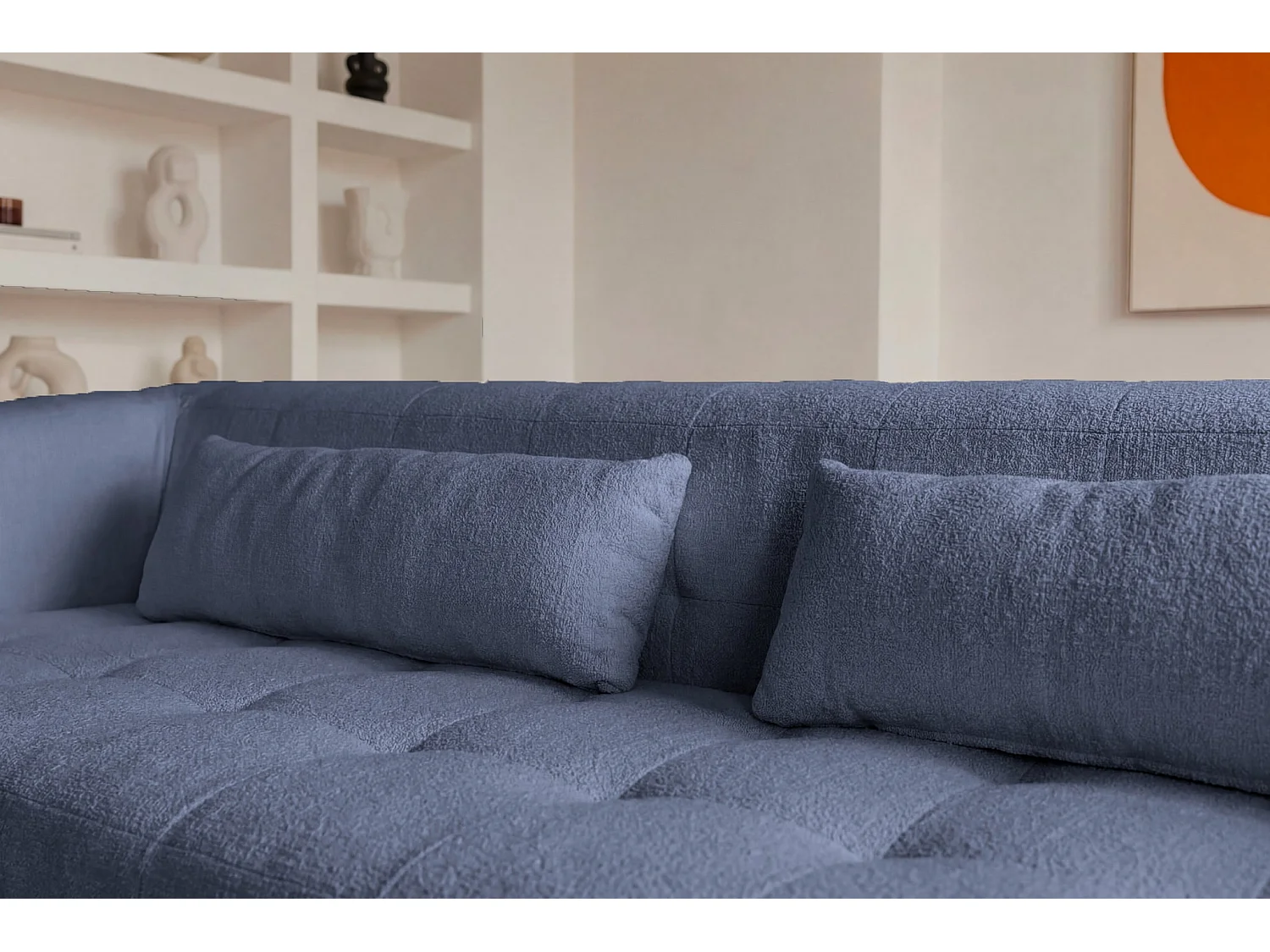 ARLETTE - 4-zits rechte bank in chenille stof - Blauw