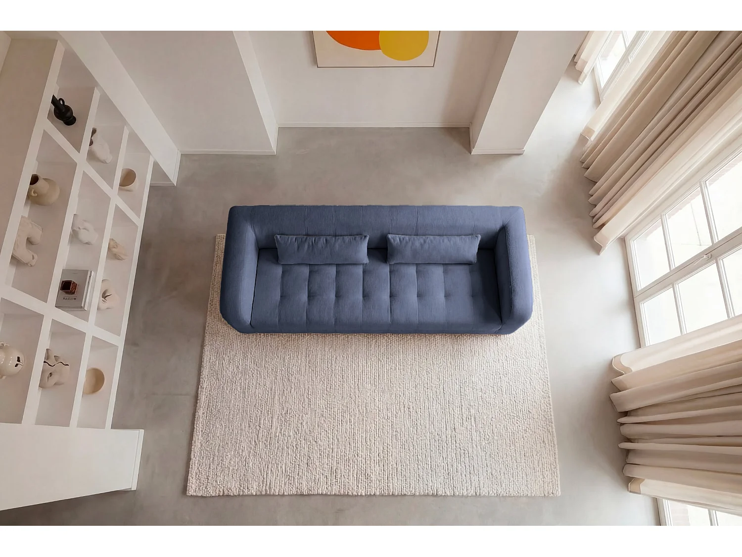 ARLETTE - 4-zits rechte bank in chenille stof - Blauw