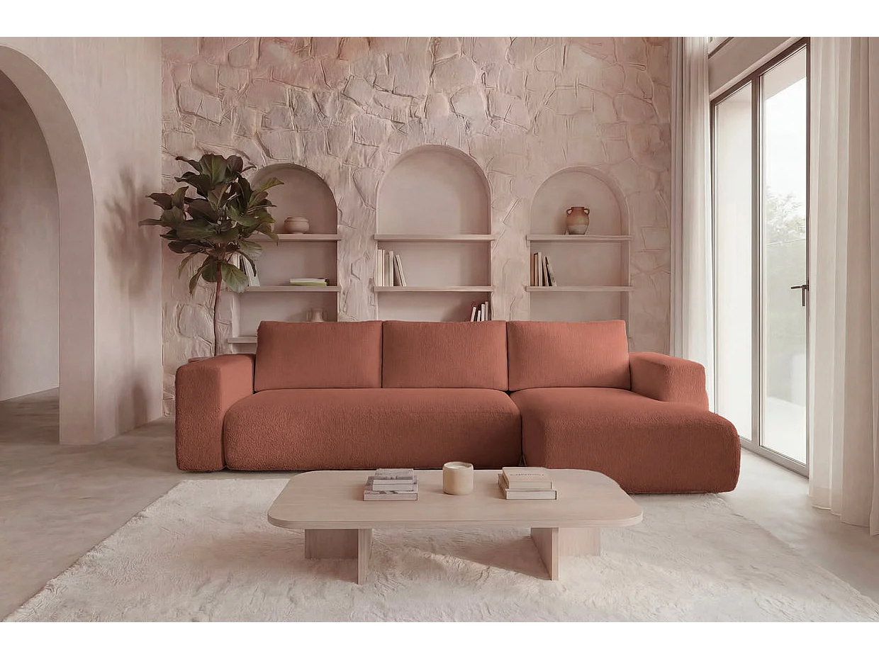 ARIEL - Bouclette stoffen hoekbank 4 zits Links - Terracotta