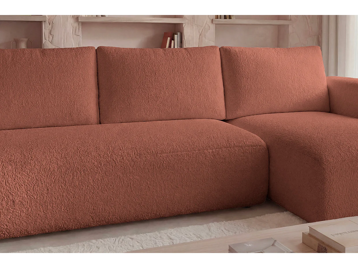 ARIEL - Bouclette stoffen hoekbank 4 zits Links - Terracotta