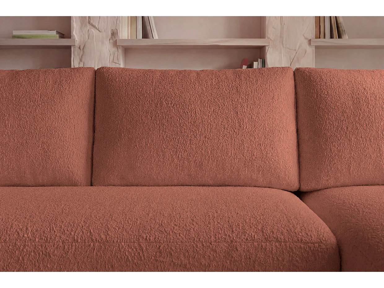 ARIEL - Bouclette stoffen hoekbank 4 zits Links - Terracotta