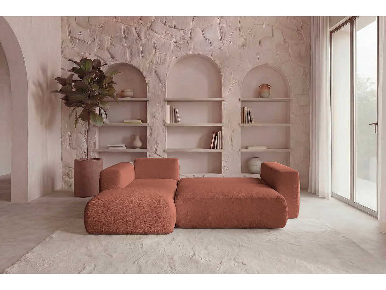 ARIEL - Bouclette stoffen hoekbank 4 zits Links - Terracotta