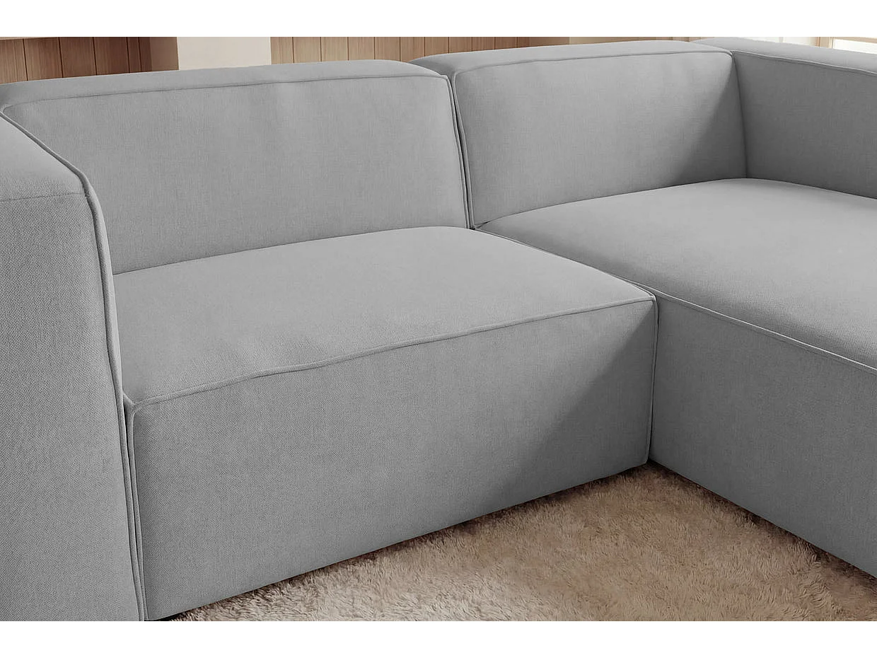 BASIL - Canapé d'angle tissu lisse 4 places Gris clair Gauche