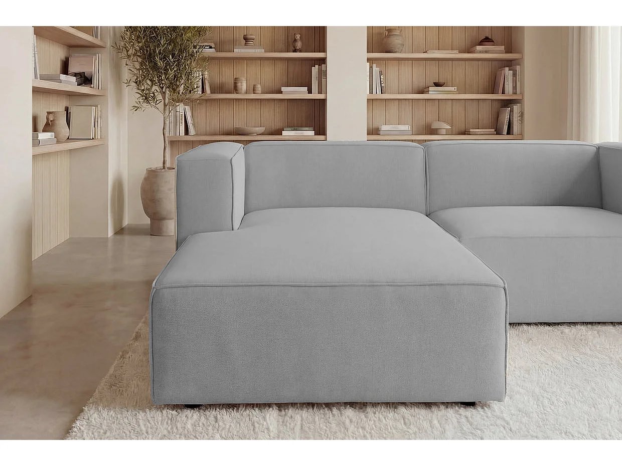 BASIL - Canapé d'angle tissu lisse 4 places Gris clair Gauche