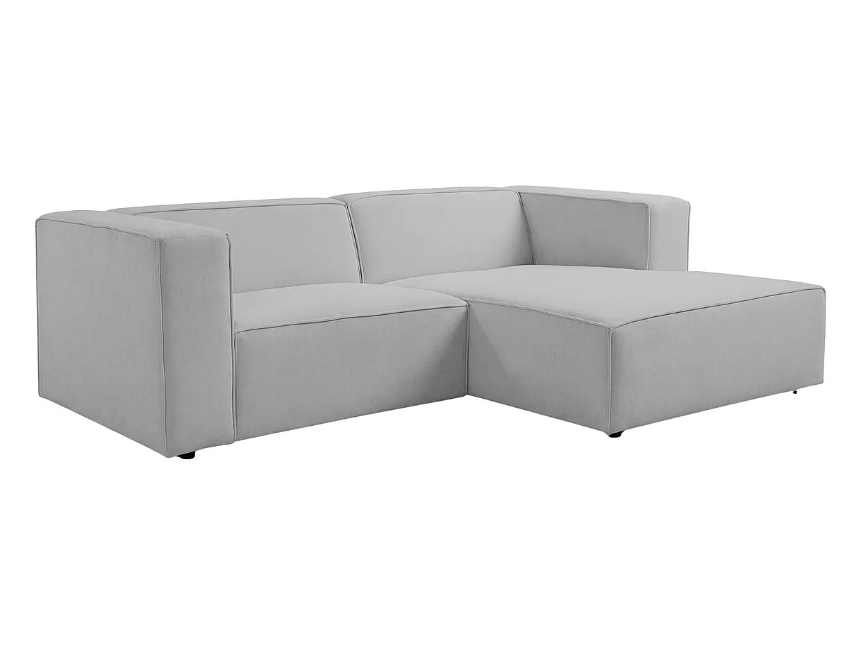 BASIL - Canapé d'angle tissu lisse 4 places Gris clair Gauche