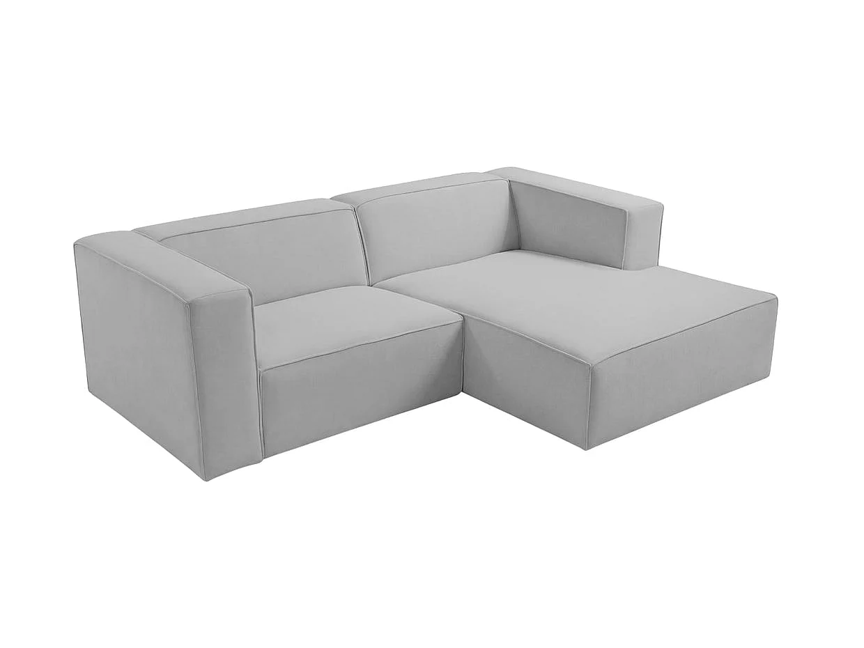 BASIL - Canapé d'angle tissu lisse 4 places Gris clair Gauche