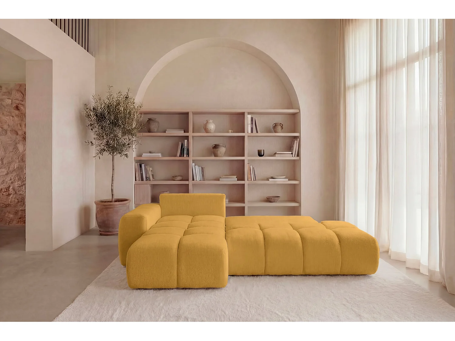 CONSTANCE - 4-zits hoekbank in chenille stof - Mustard