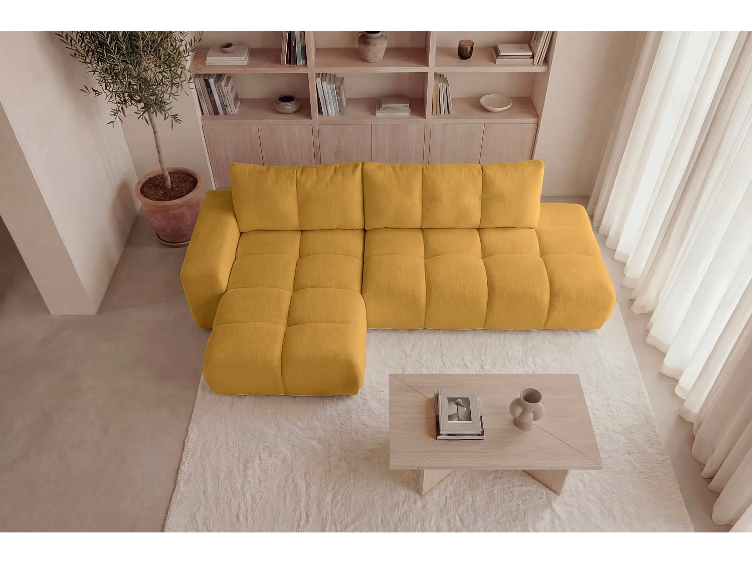 CONSTANCE - 4-zits hoekbank in chenille stof - Mustard