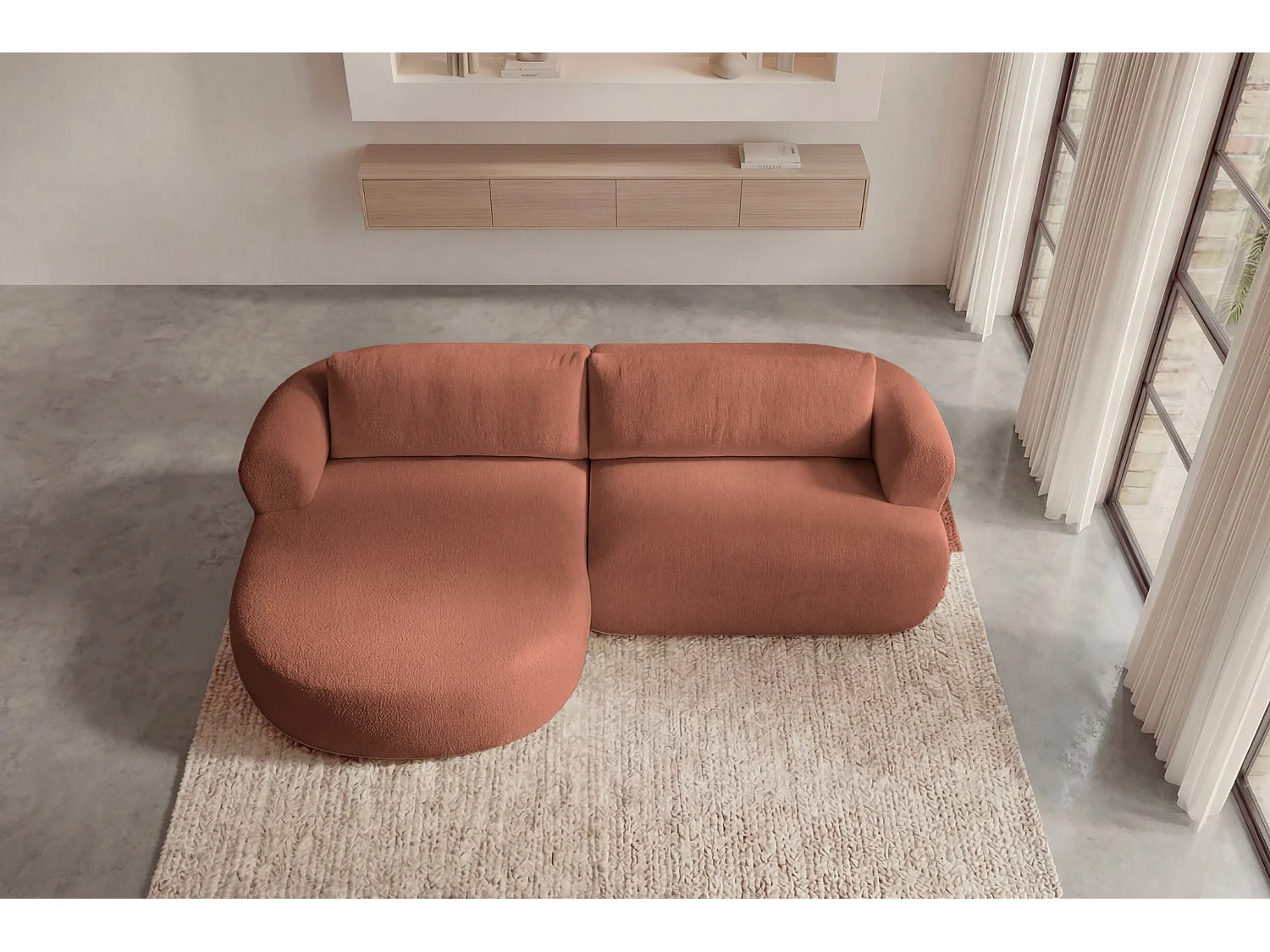 ELLY - 4-zits hoekbank in chenille stof - Recht - Terracotta