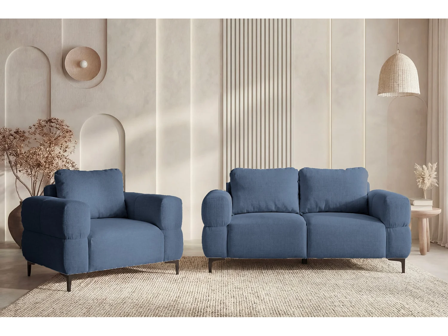 ELTON - Sofa 2-er Rechte Stof - Blauw