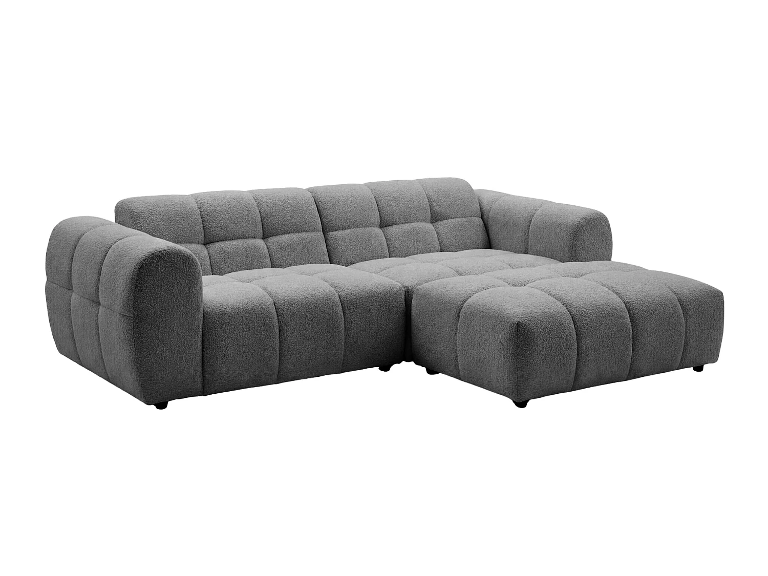 ALEXIA MINI - Canapé d'angle tissu bouclette 3 places Gris foncé Droit
