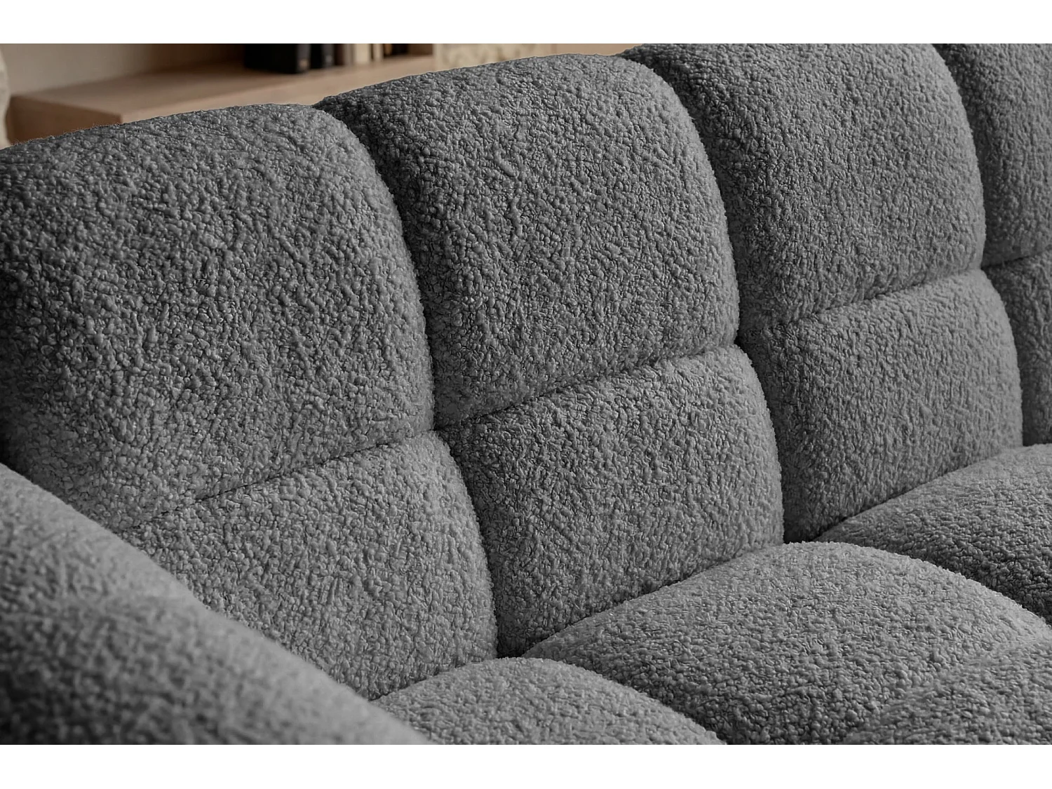 ALEXIA MINI - Canapé d'angle tissu bouclette 3 places Gris foncé Droit