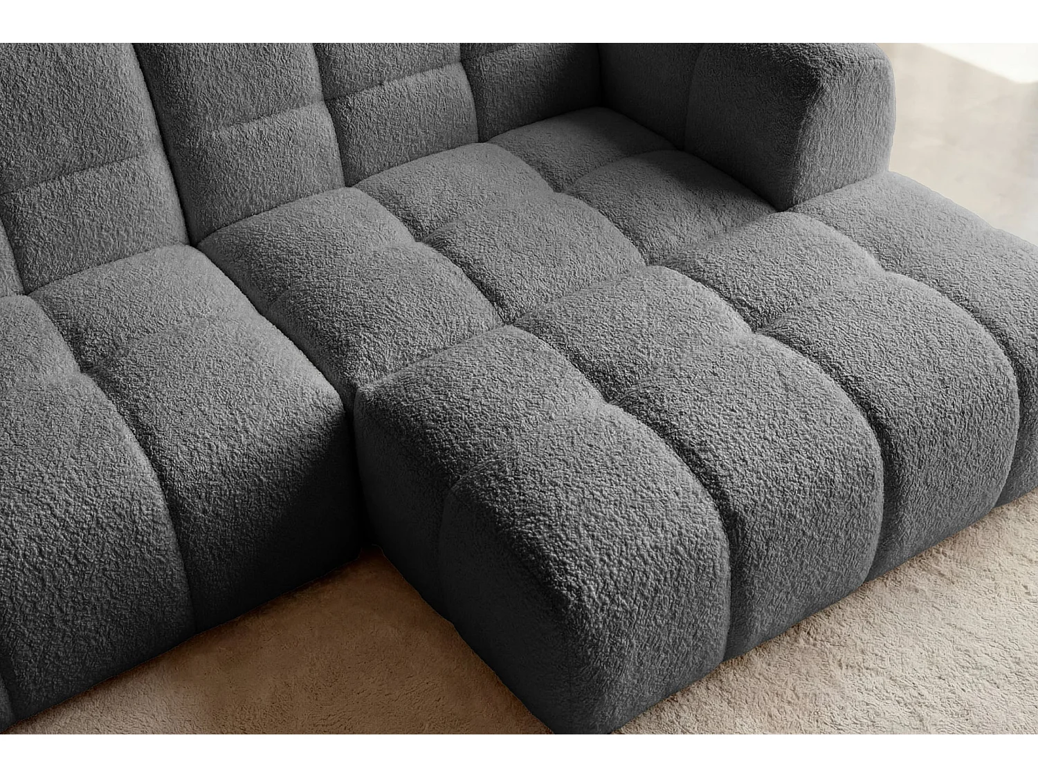 ALEXIA MINI - Canapé d'angle tissu bouclette 3 places Gris foncé Droit