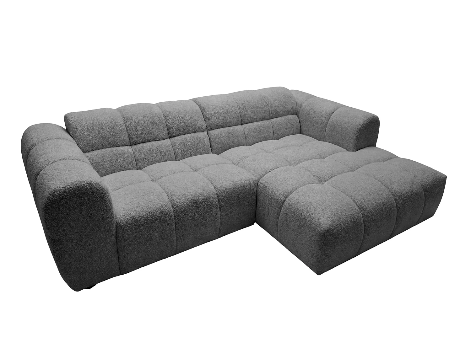 ALEXIA MINI - Canapé d'angle tissu bouclette 3 places Gris foncé Droit