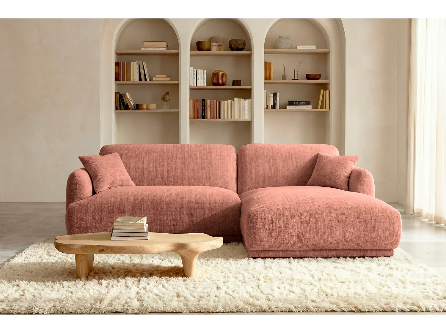 ROSALIE - 3-zits hoekbank in chenille stof - Terracotta