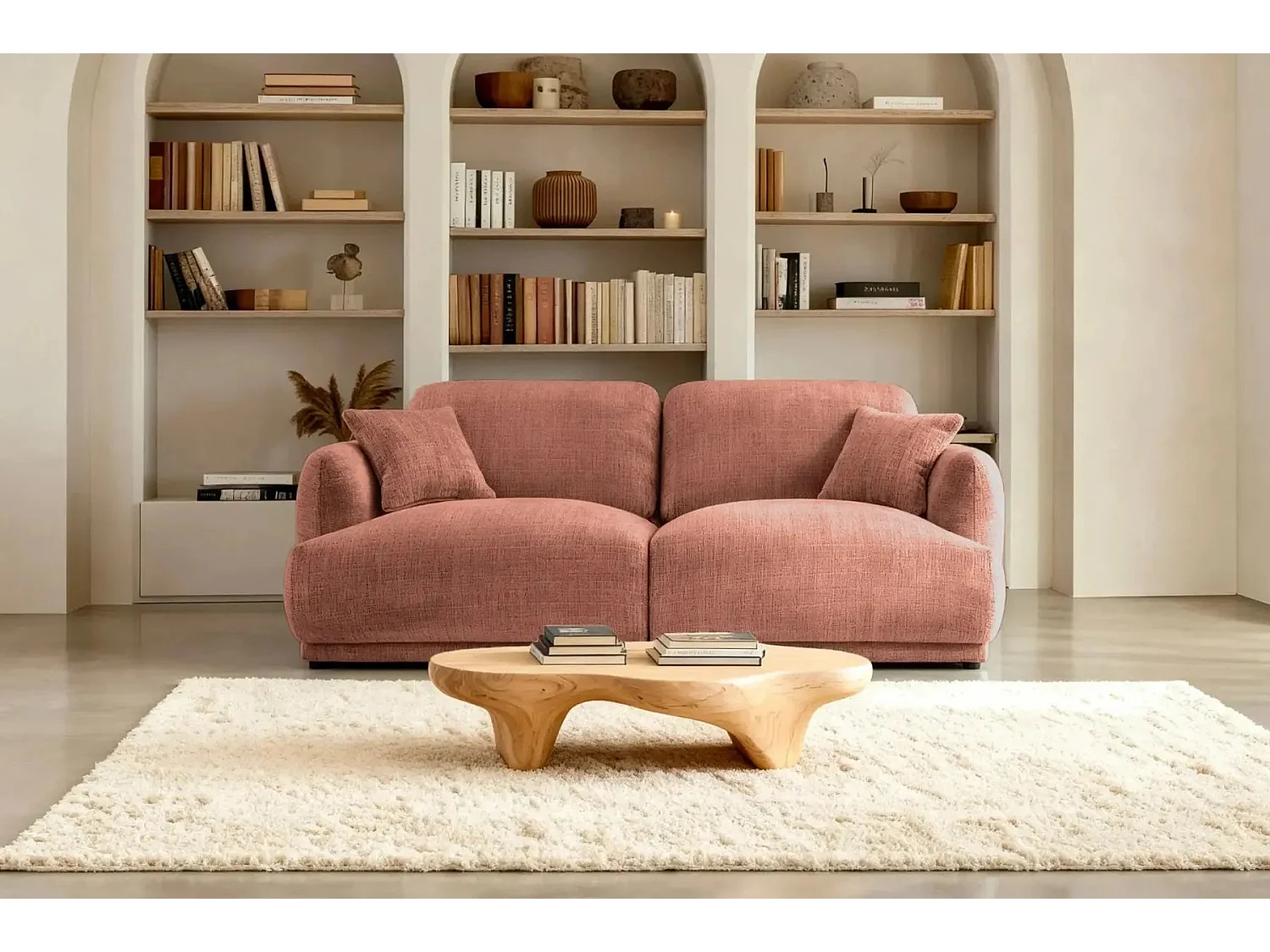 ROSALIE - Canapé droit tissu chenille 2 places Terracotta