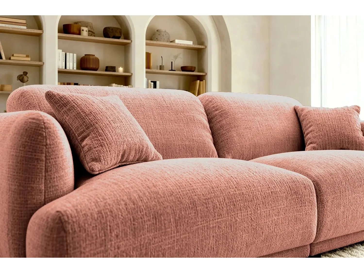 ROSALIE - Canapé droit tissu chenille 2 places Terracotta