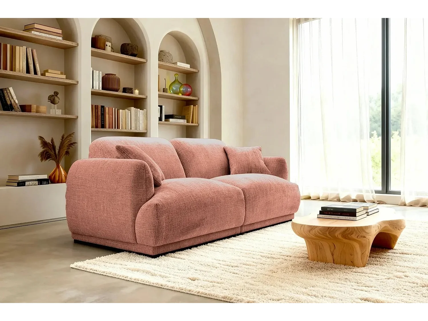 ROSALIE - Canapé droit tissu chenille 2 places Terracotta