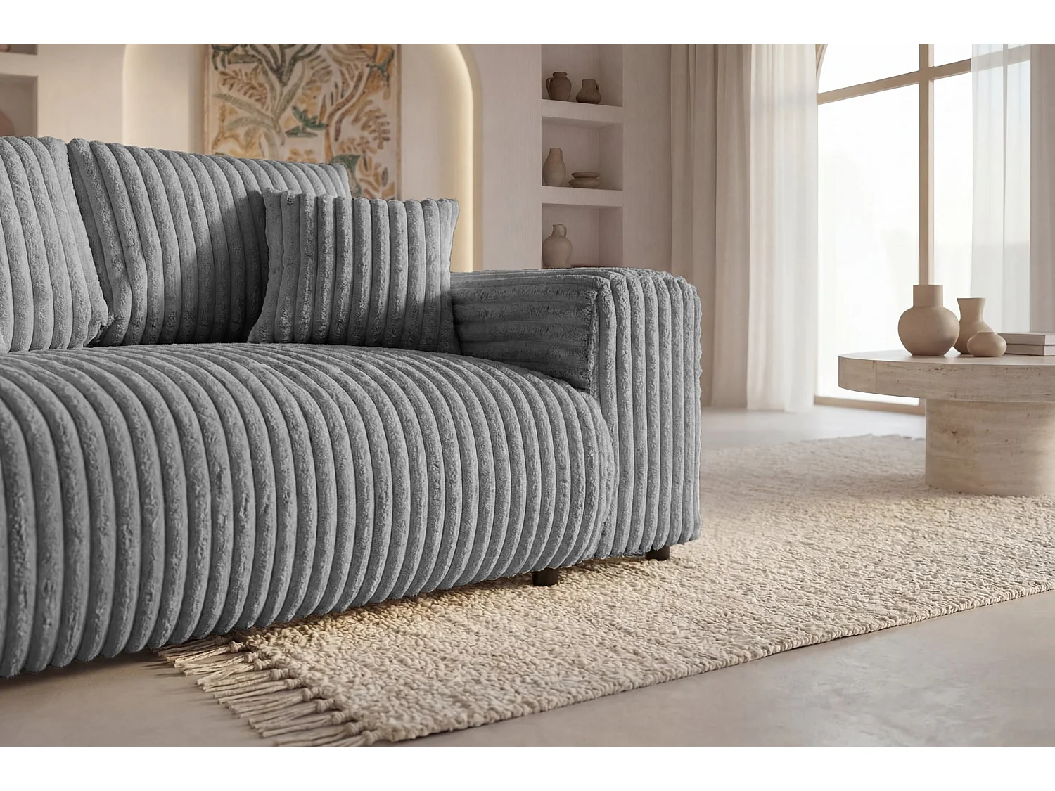 CAISA - Canapé droit velours côtelé 2 places Gris foncé
