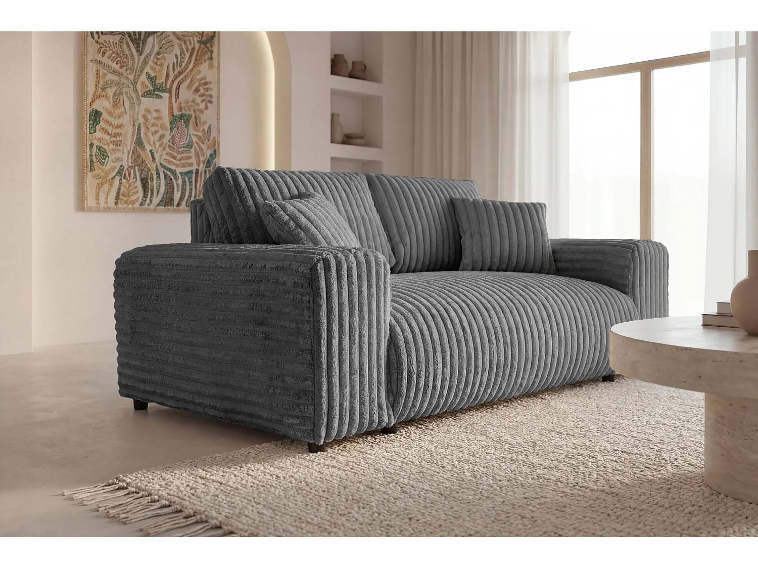 CAISA - Canapé droit velours côtelé 2 places Gris foncé
