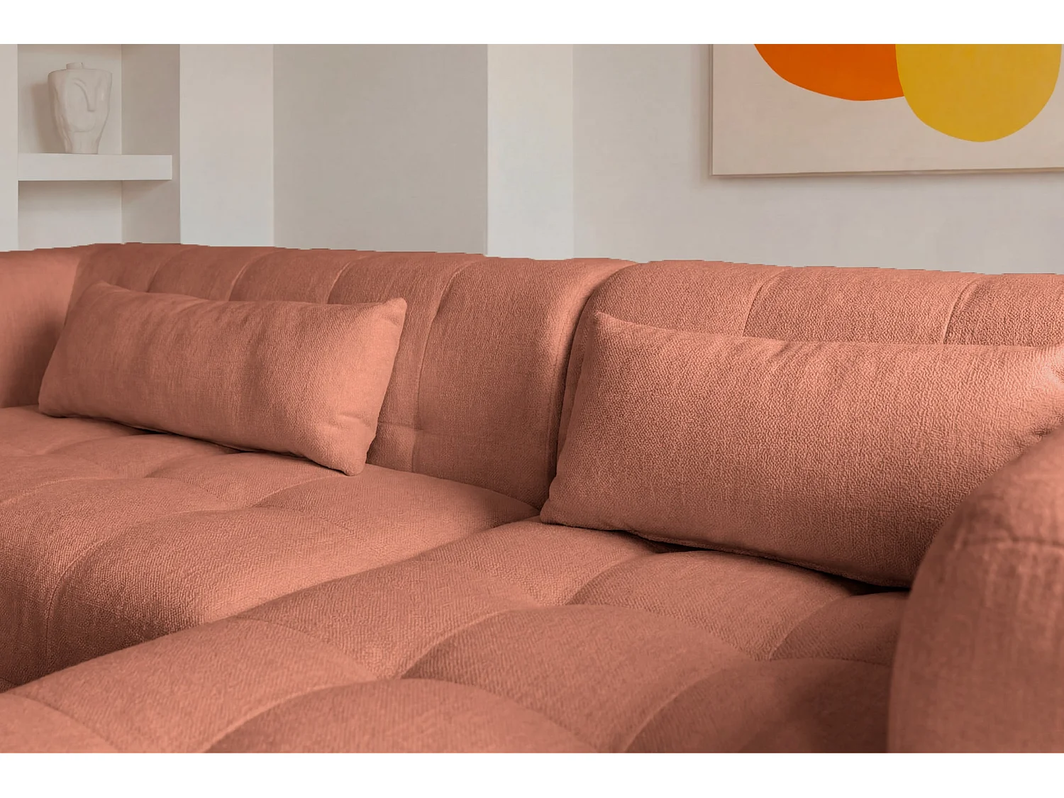ARLETTE - Chenille stoffen hoekbank 4 zits Links - Terracotta