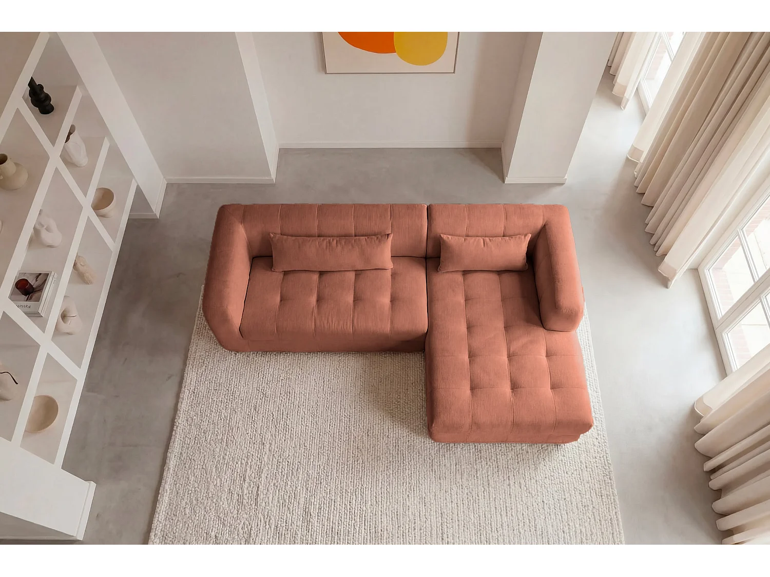 ARLETTE - Chenille stoffen hoekbank 4 zits Links - Terracotta