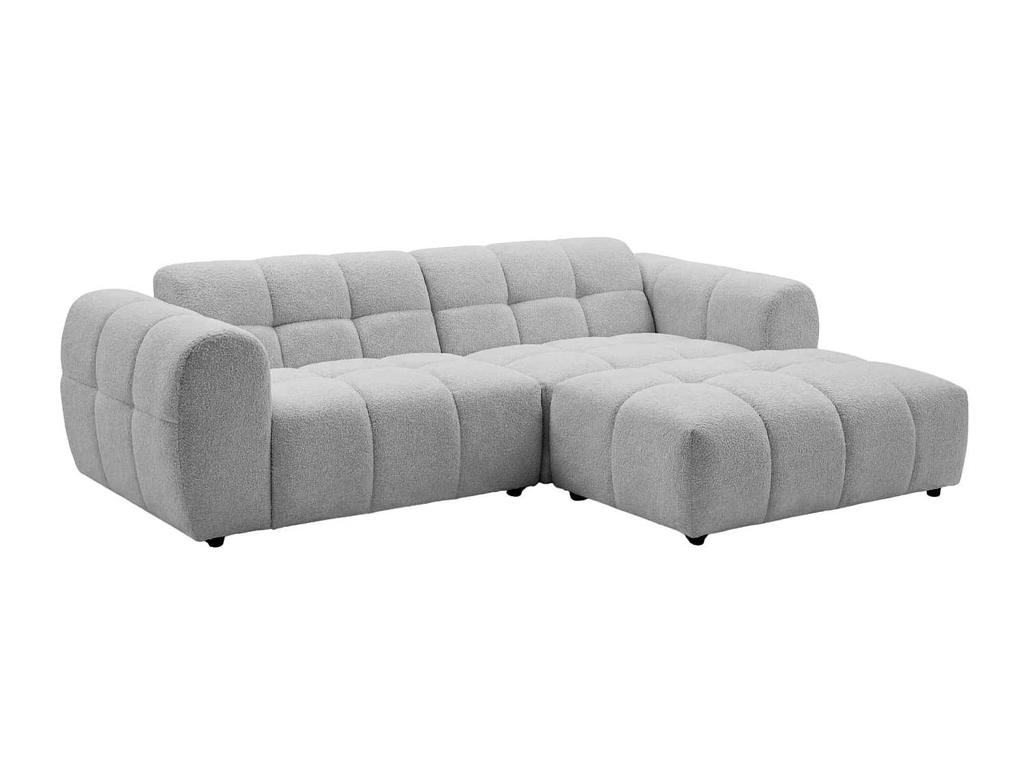 ALEXIA MINI - Canapé d'angle tissu bouclette 3 places Gris clair Droit