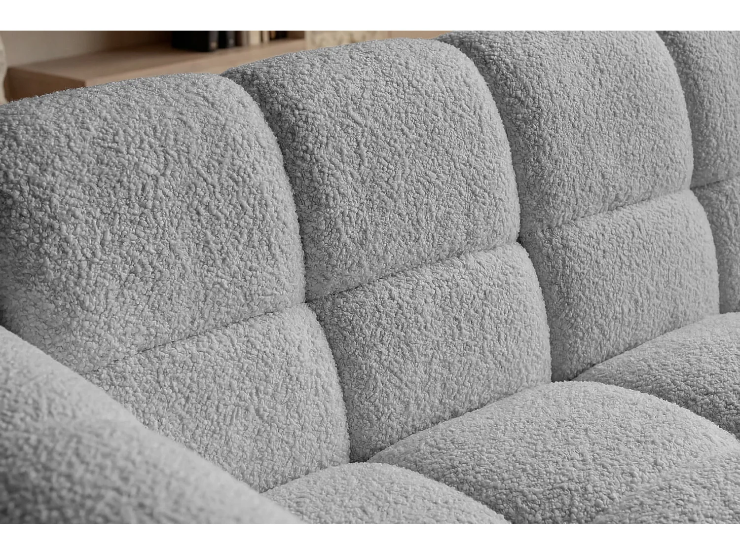 ALEXIA MINI - Canapé d'angle tissu bouclette 3 places Gris clair Droit