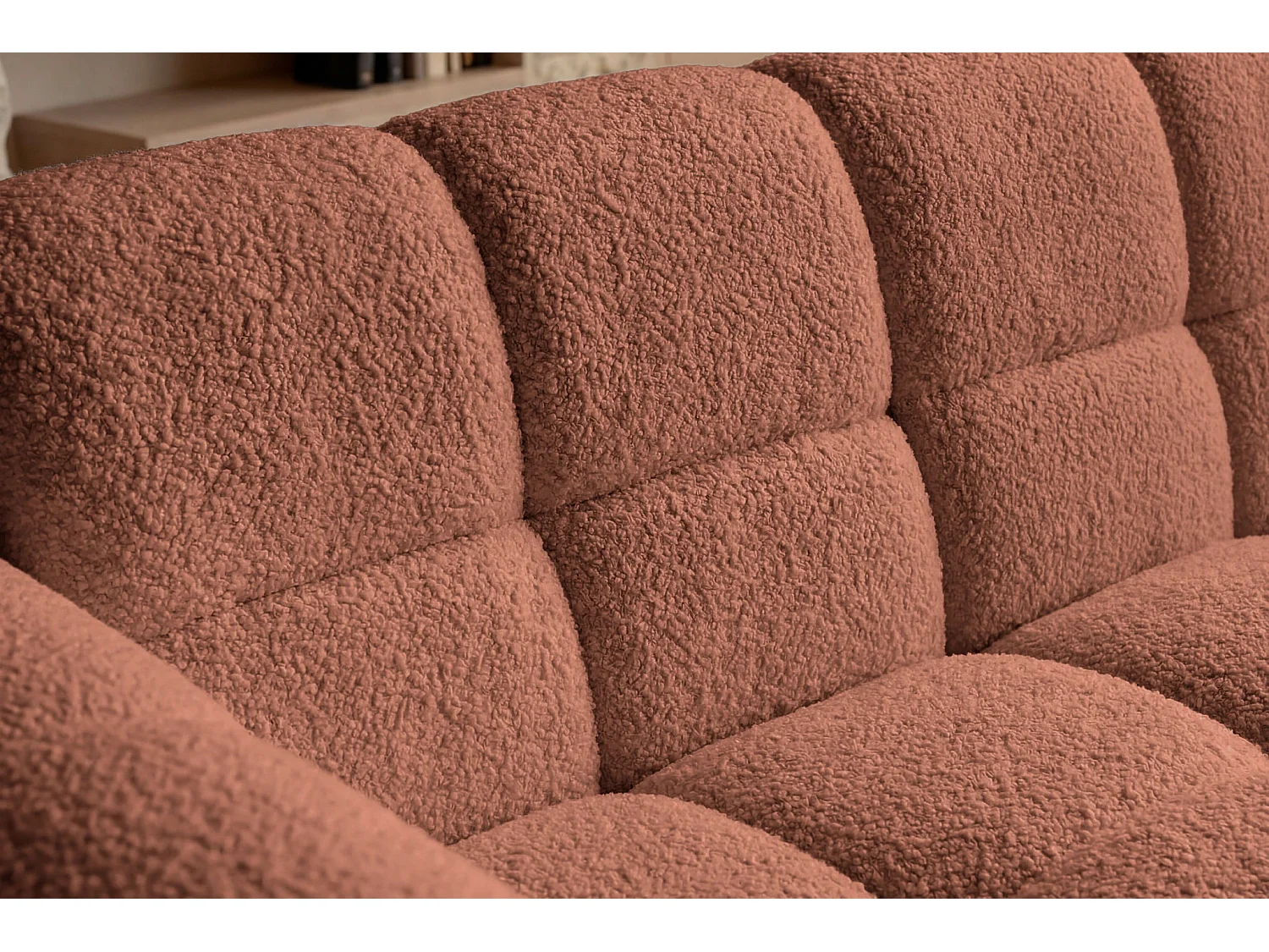 ALEXIA MINI - Bouclette stoffen hoekbank, 3 zits, rechts - Terracotta