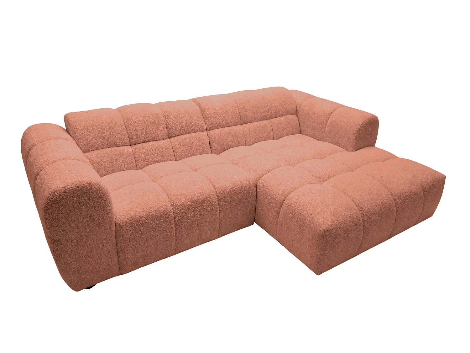 ALEXIA MINI - Bouclette stoffen hoekbank, 3 zits, rechts - Terracotta