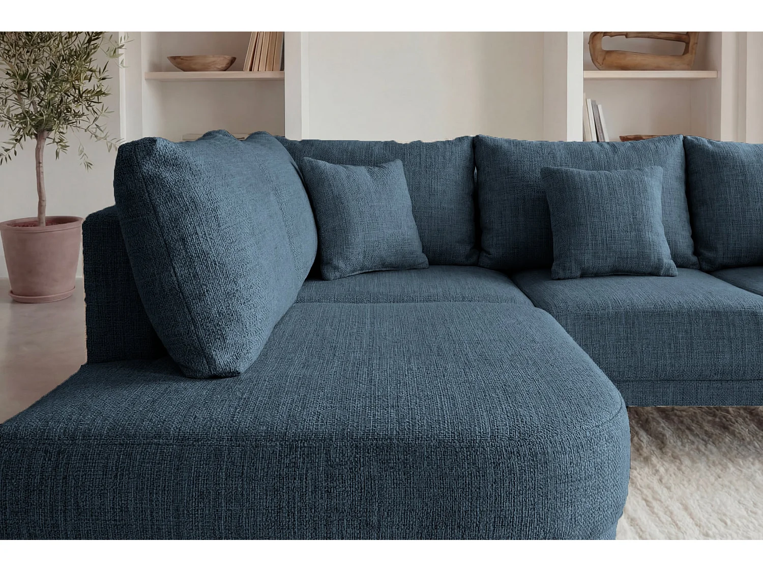 BIANCA - 4-zits hoekbank in chenille stof, rechts - Blauw